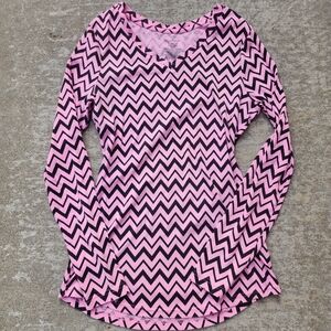 No Boundaries Pink and Black Chevron Stripe V-Neck Long Sleeve‎ Top, XXL